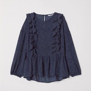 NWT H&M Women’s Dark Blue Long Sleeve Peplum Blouse US 12